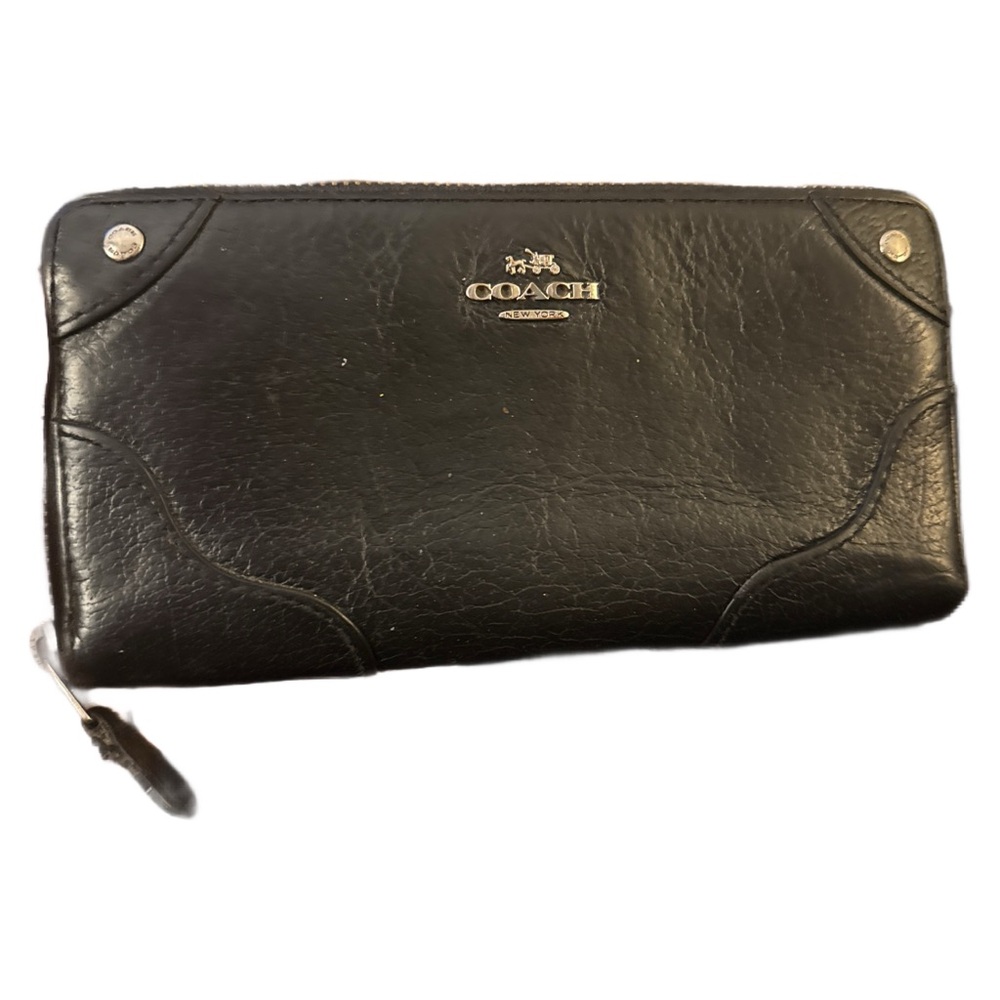 Coach Black Leather Zip-Around Wallet
